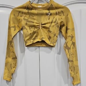 Gymshark Mustard Camo Long Sleeve Crop Top